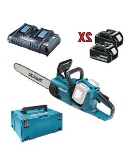 Makita Scie &agrave; Cha&icirc;ne Batterie 18+18V 2 Piles 5.0 + Caric. 